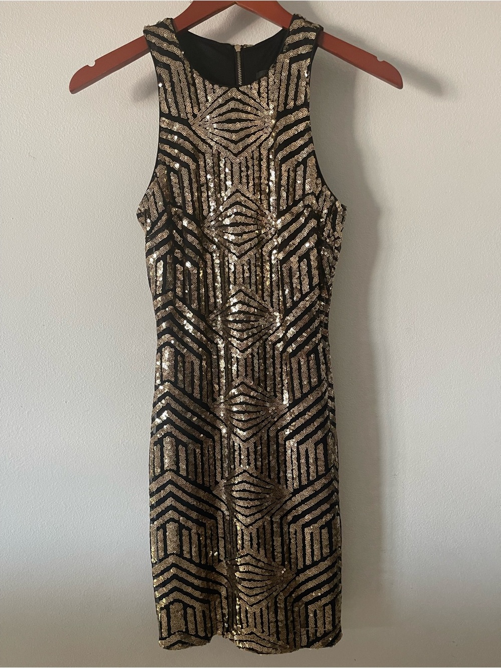 Luluโs Sequin Geometric Dress - Black & Gold Sz S